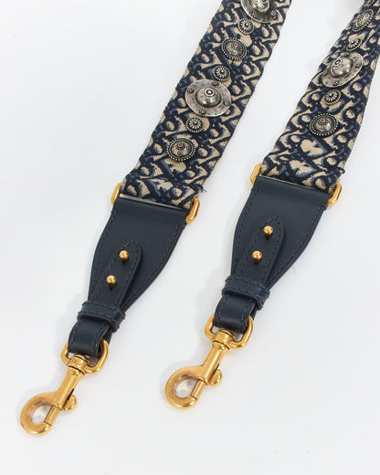 Dior Blue Canvas Oblique Embroidery Medallion Strap with Ring