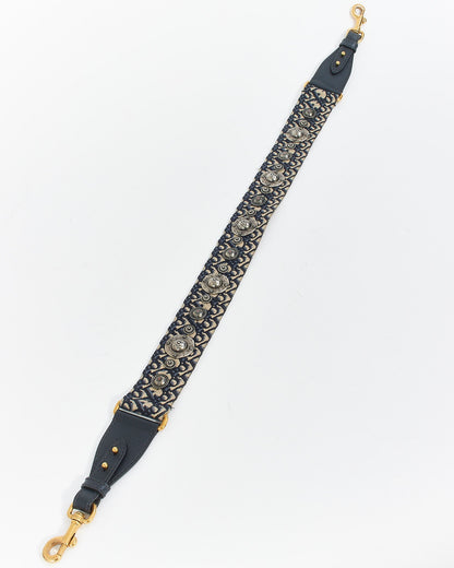 Dior Blue Canvas Oblique Embroidery Medallion Strap with Ring