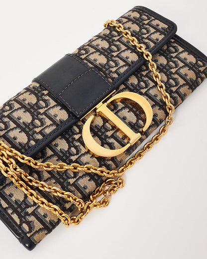 Dior Navy Oblique Canvas 30Montaigne Chain Clutch Bag