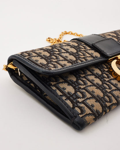 Dior Navy Oblique Canvas 30Montaigne Chain Clutch Bag