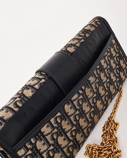 Dior Navy Oblique Canvas 30Montaigne Chain Clutch Bag