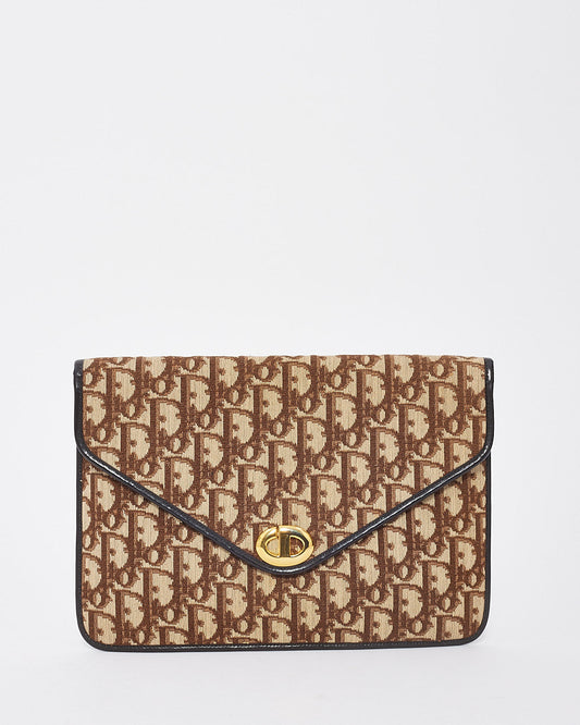 Dior Vintage Brown Canvas Monogram Oblique CD Logo Small Envelope Clutch
