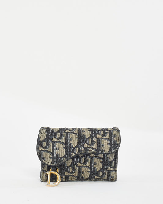 Dior Blue Oblique Jacquard Canvas Saddle Flap Card Holder