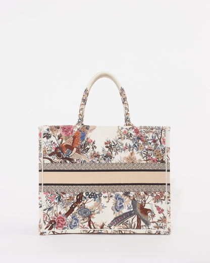 Dior White Canvas "Jardin D'Hiver" Large Book Tote
