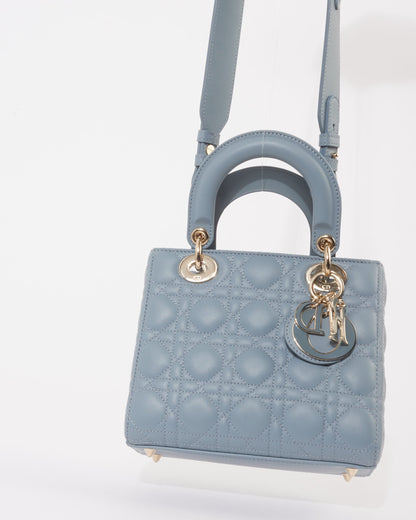 Dior Slate Blue Cannage Lambskin Leather Small Lady Dior Bag