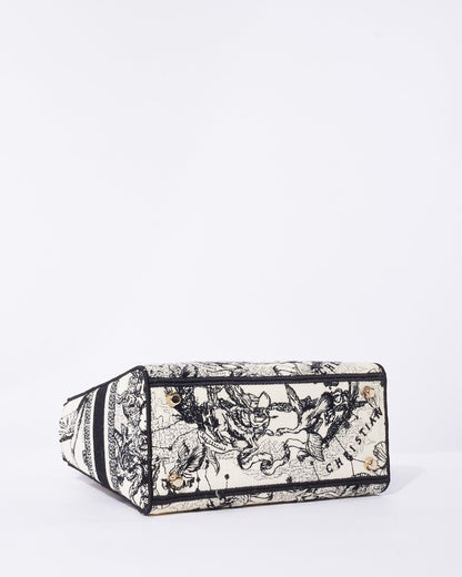 Dior Cream & Black Toile De Jouy Zodiac Embroidery Canvas Medium Lady D-Lite Bag