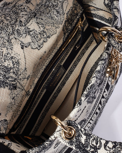 Dior Cream & Black Toile De Jouy Zodiac Embroidery Canvas Medium Lady D-Lite Bag