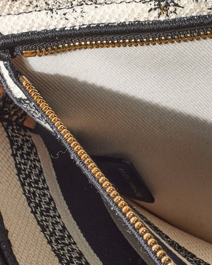 Dior Cream & Black Toile De Jouy Zodiac Embroidery Canvas Medium Lady D-Lite Bag