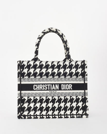 Dior Black & White Houndstooth Canvas Mini Book Tote Bag