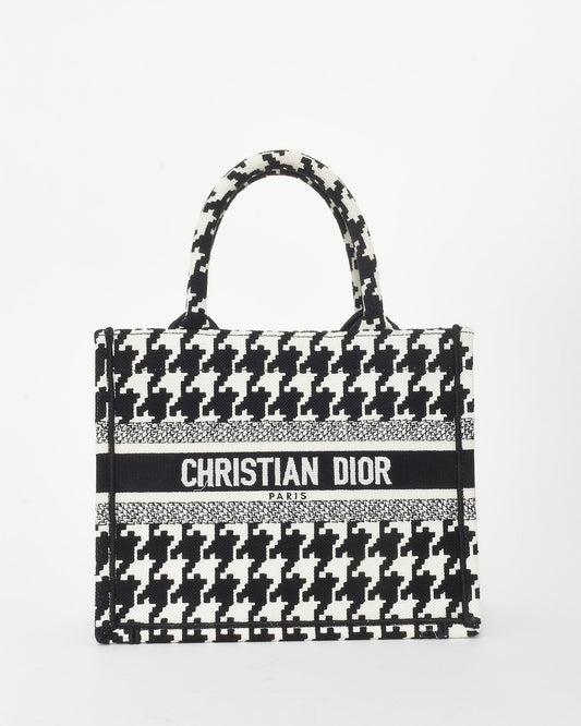 Dior Black & White Houndstooth Canvas Mini Book Tote Bag