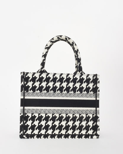 Dior Black & White Houndstooth Canvas Mini Book Tote Bag