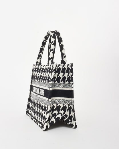 Dior Black & White Houndstooth Canvas Mini Book Tote Bag