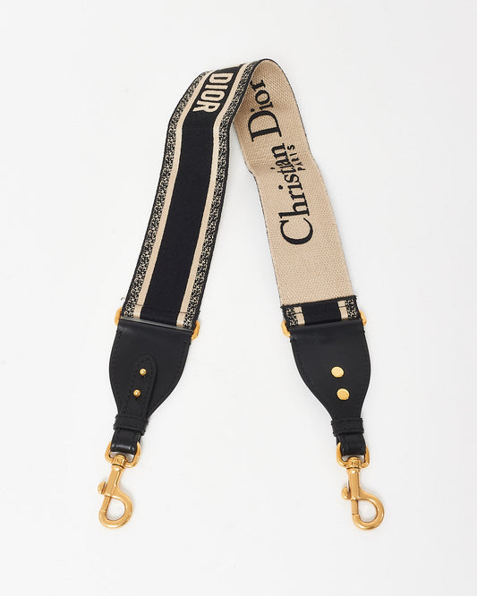 Dior Black & Cream Logo Embroidered Guitar Strap