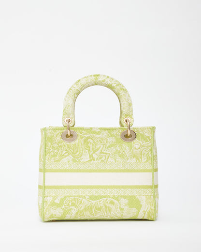 Dior Lime Green Toile De Jouy Embroidered Canvas Medium Lady D-Lite Bag
