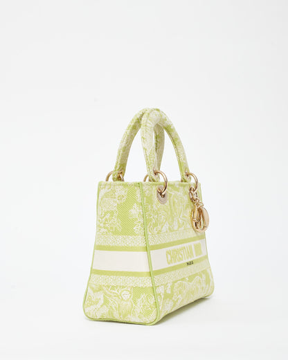Dior Lime Green Toile De Jouy Embroidered Canvas Medium Lady D-Lite Bag