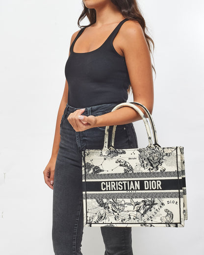 Dior White & Black Canvas 2022 Toile De Jouy Zodiac Medium Book Tote