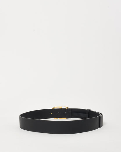 Dior Black Leather & Montaigne Gold Logo Belt - 90