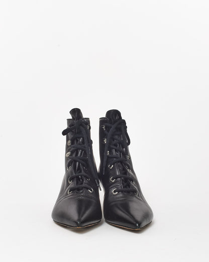 Dior Black Leather Lace Up Kitten Heel Boots - 40