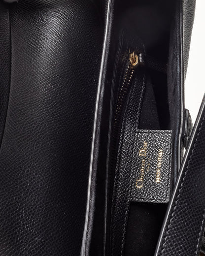 Dior Black Grained Leather Saddle Bag W/ Black & White Embroidered Guitar Strap
