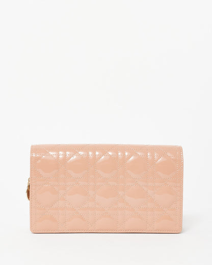 Dior Beige Patent Leather Lady Dior Pouch W/ Chain Crossbody Bag