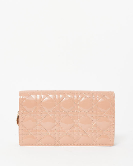 Dior Beige Patent Leather Lady Dior Pouch W/ Chain Crossbody Bag