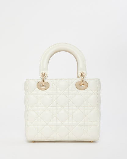 Dior White Cannage Leather Small Lady Dior Bag GHW