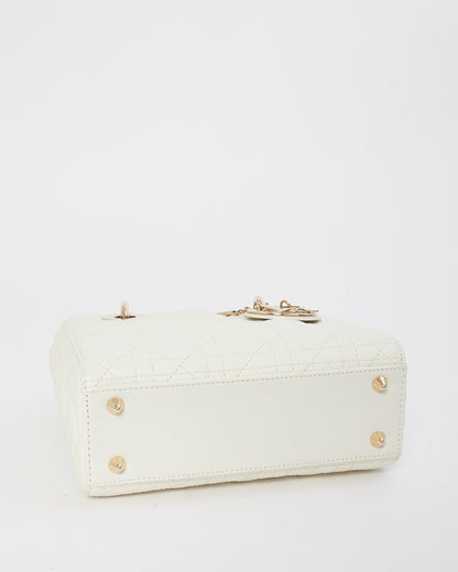 Dior White Cannage Leather Small Lady Dior Bag GHW