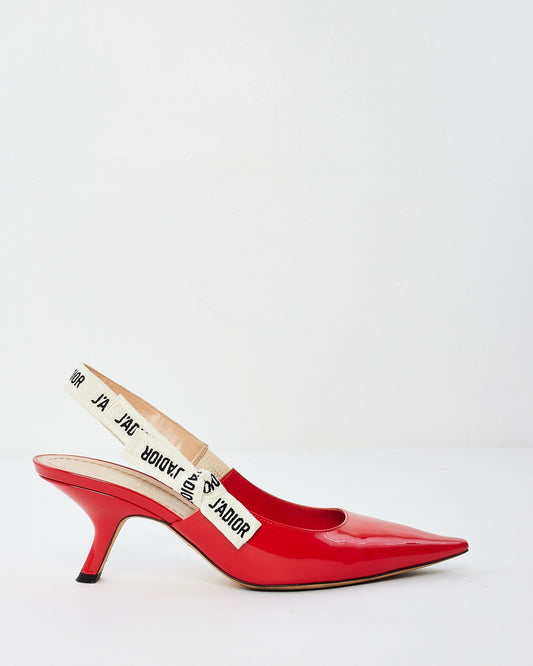 Dior Red Patent Leather J'Adior 60 MM Slingback Pumps - 39.5