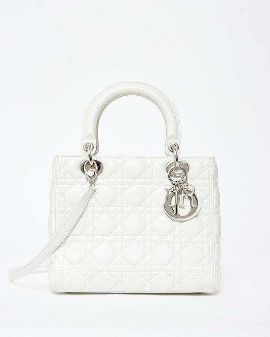 Dior White Cannage Lambskin Leather Medium Lady Dior