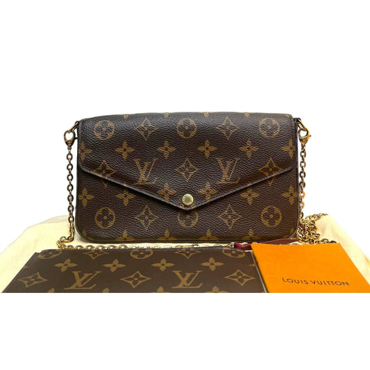 Louis-Vuitton Chain Wallet Monogram Pochette Felicie Brown GHW