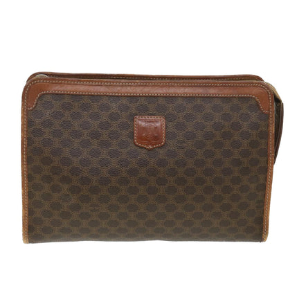 Celine Macadam Canvas Clutch Bag PVC Leather Brown  ac1846