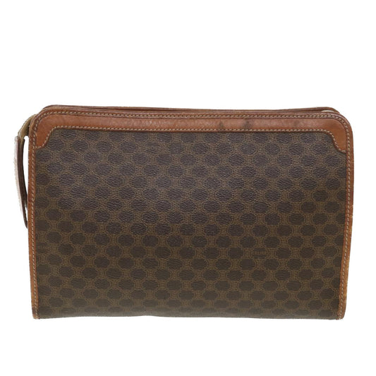 Celine Macadam Canvas Clutch Bag PVC Leather Brown  ac1846