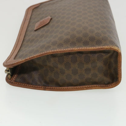Celine Macadam Canvas Clutch Bag PVC Leather Brown  ac1846