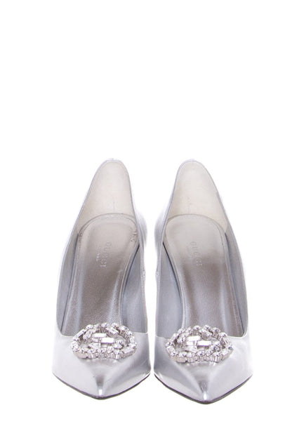Gucci Metallic Silver Embellished Toe Heels SZ 38.5
