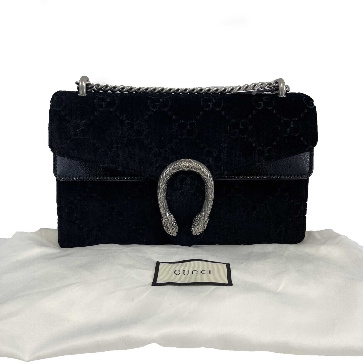 GUCCI - NEW Black / Silver Velvet Embossed GG Dionysus Small Shoulder Bag
