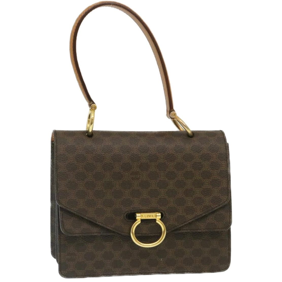 Celine Macadam Canvas Hand Bag PVC Leather Brown  ar6568