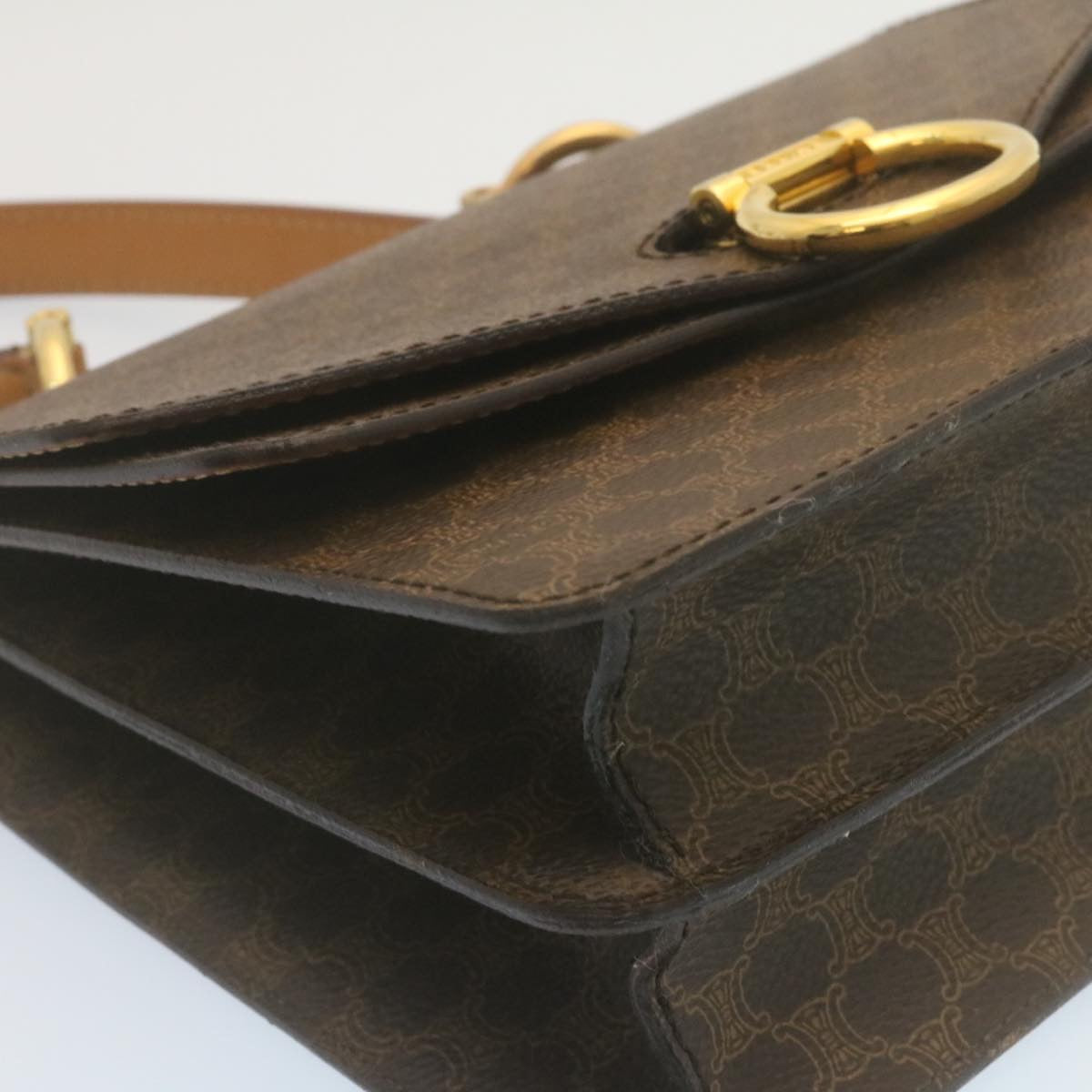 Celine Macadam Canvas Hand Bag PVC Leather Brown  ar6568