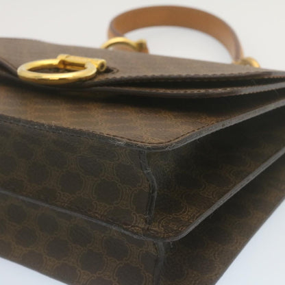 Celine Macadam Canvas Hand Bag PVC Leather Brown  ar6568
