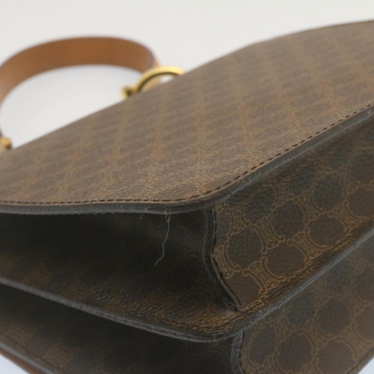 Celine Macadam Canvas Hand Bag PVC Leather Brown  ar6568