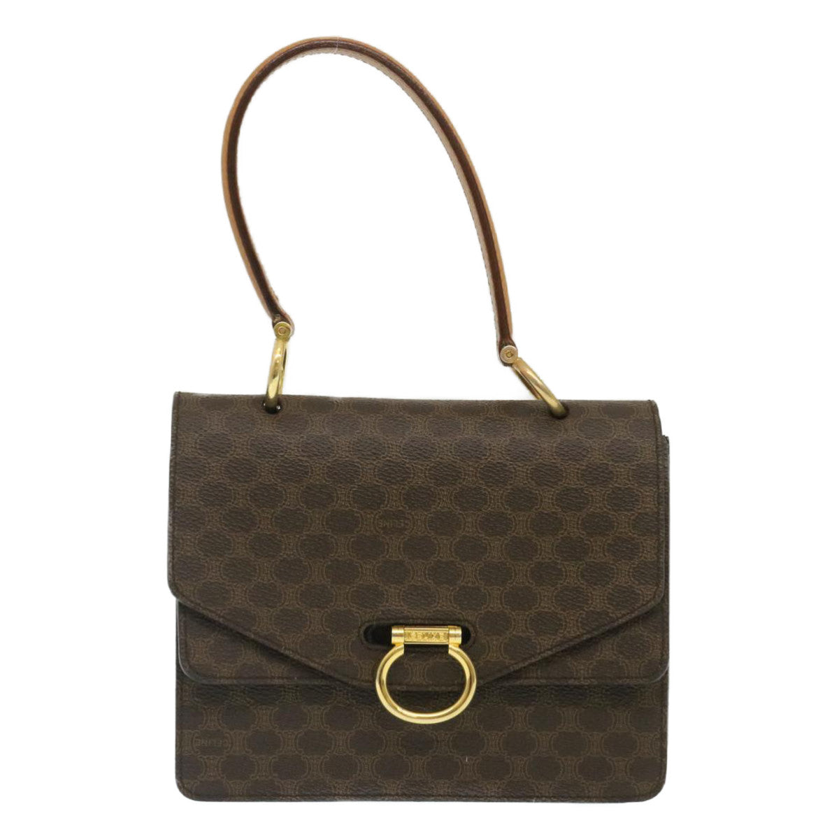 Celine Macadam Canvas Hand Bag PVC Leather Brown  ar6568