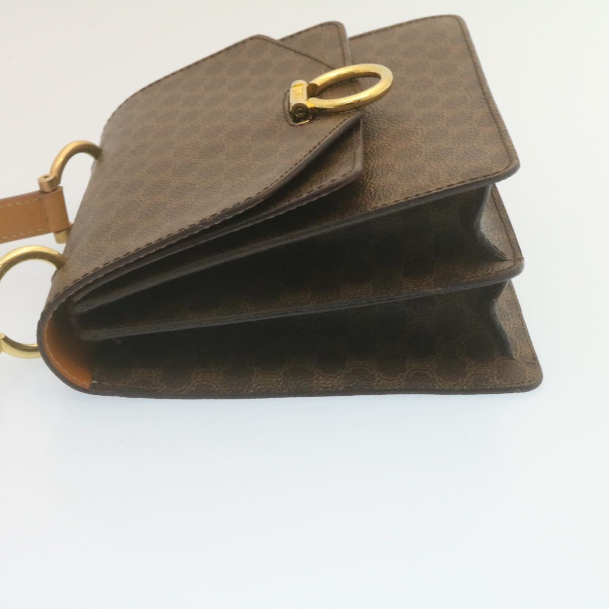 Celine Macadam Canvas Hand Bag PVC Leather Brown  ar6568