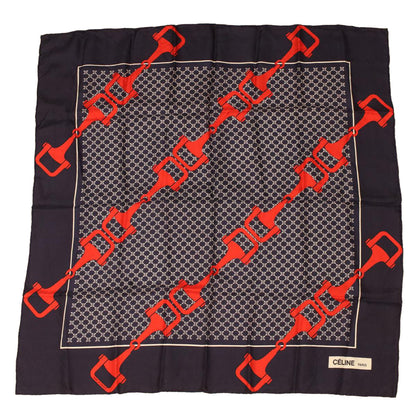 Celine Macadam Canvas Scarf Silk Navy Red  ar9644