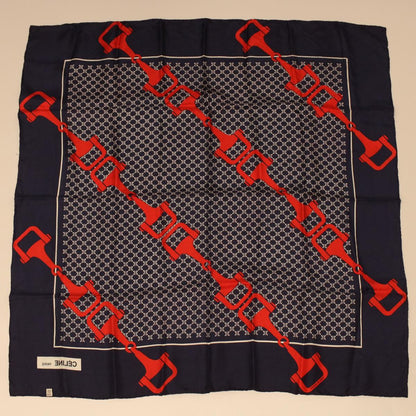Celine Macadam Canvas Scarf Silk Navy Red  ar9644