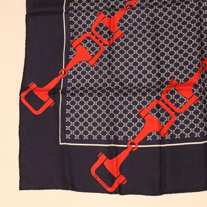 Celine Macadam Canvas Scarf Silk Navy Red  ar9644