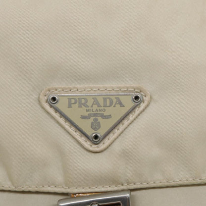 PRADA Shoulder Bag Nylon Beige Silver Auth bs16711