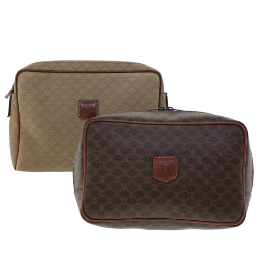 Celine Macadam Canvas Clutch Bag PVC Leather 2Set Beige Brown  bs6264