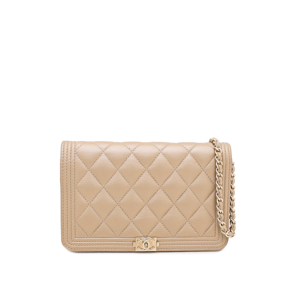 Chanel Metallic Champagne Le Boy Wallet On Chain