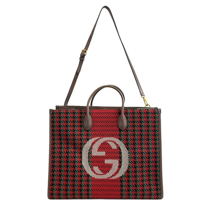 GUCCI - NEW Large Houndstooth GG Tote w / Shoulder Strap