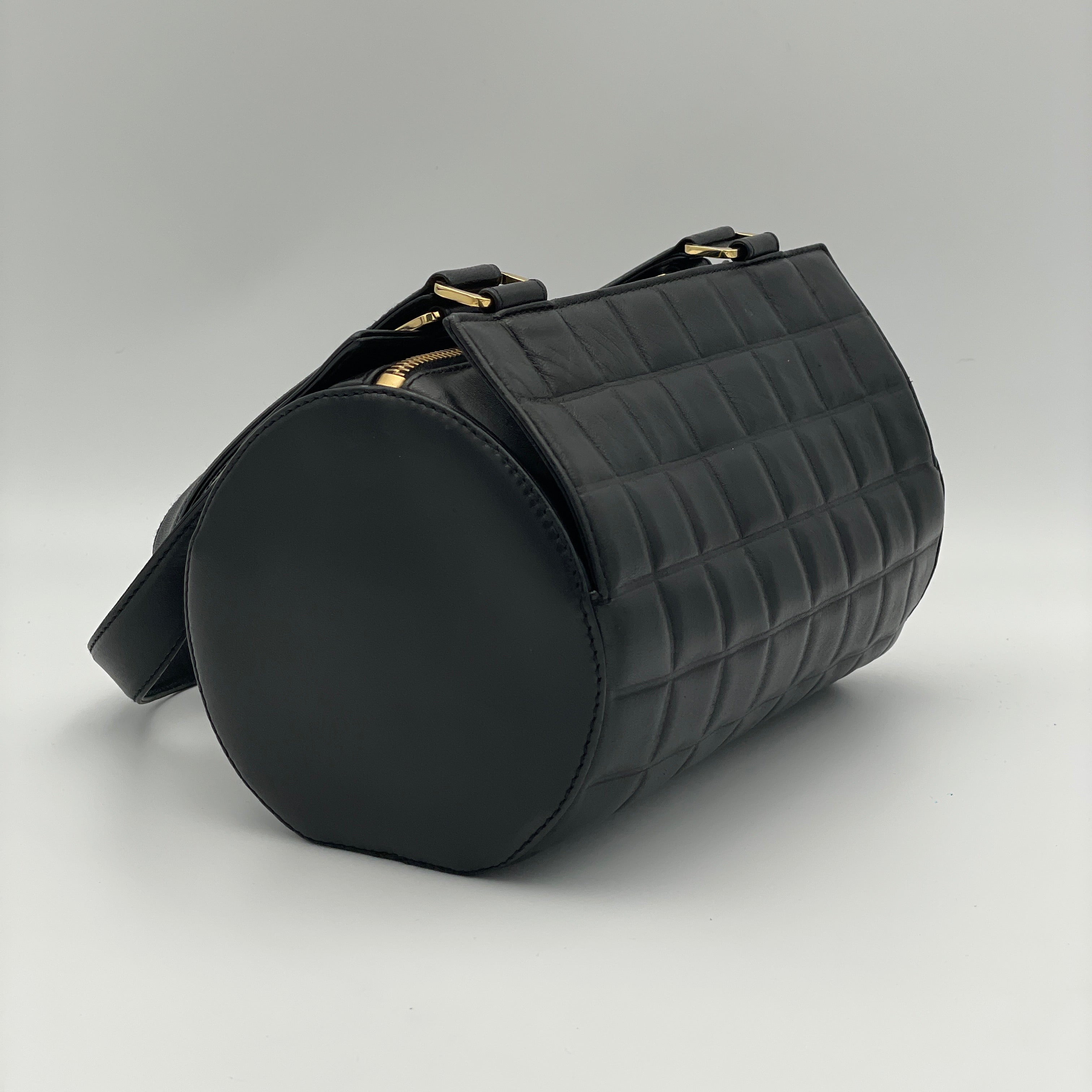 Chocolate Bar Barrel Bag Black Top Handle Bag in Lambskin
