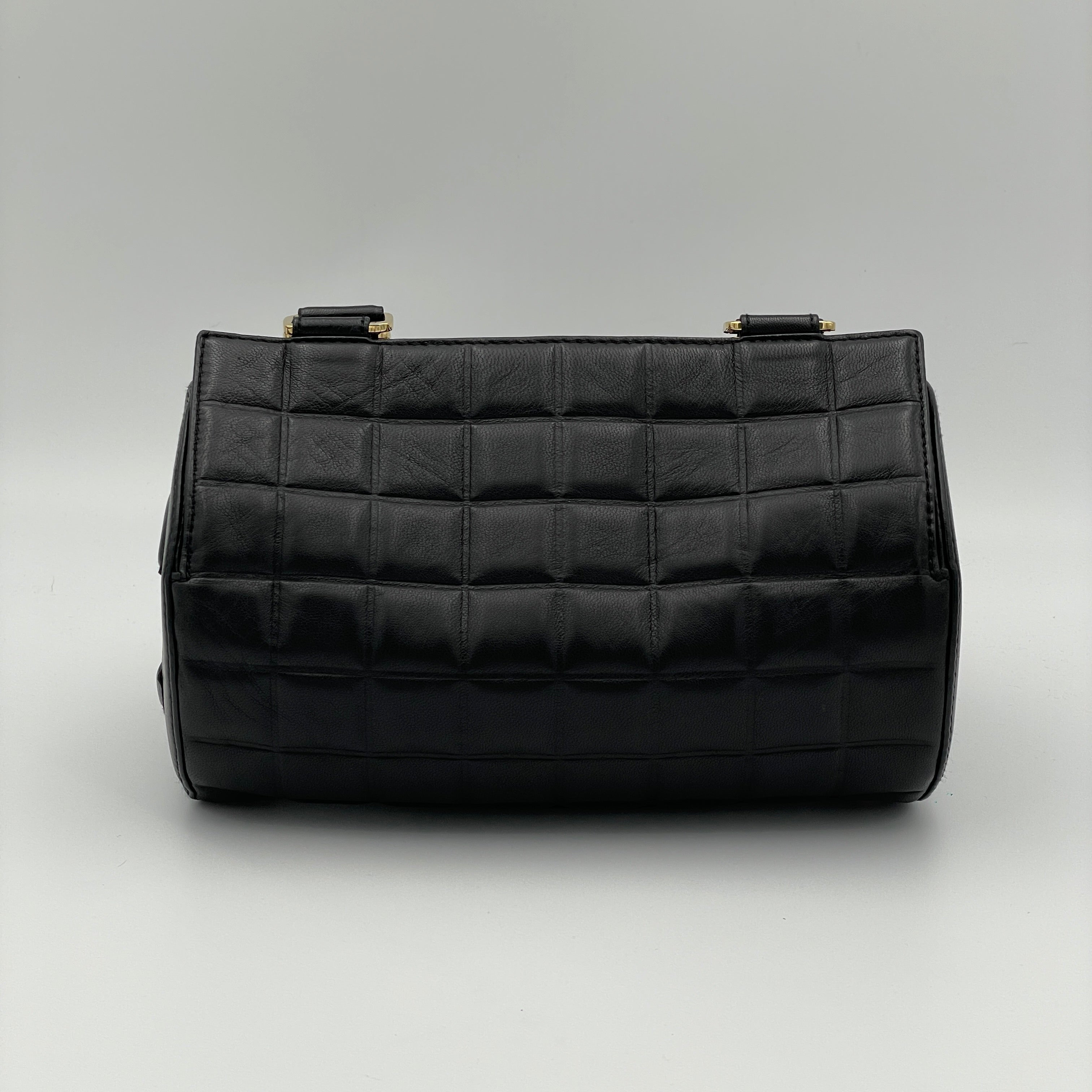 Chocolate Bar Barrel Bag Black Top Handle Bag in Lambskin